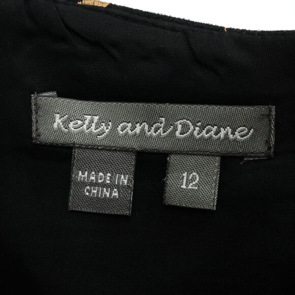 Kelly and Diane Skirt Womens 12 Black Gold Floral Embroidered Beads Zip Lined - Picture 3 of 11